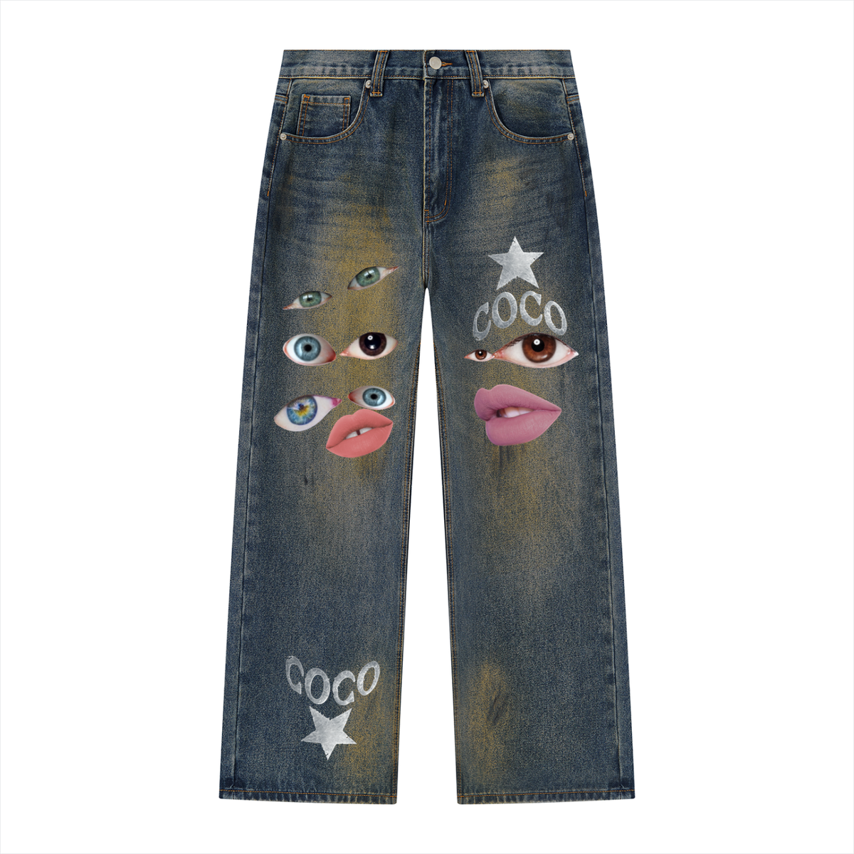 Men's Vintage Wash Wide Leg Denim Jeans